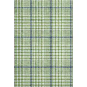 Photo of Green Ivory And Blue Plaid Washable Area Rug With UV Protection