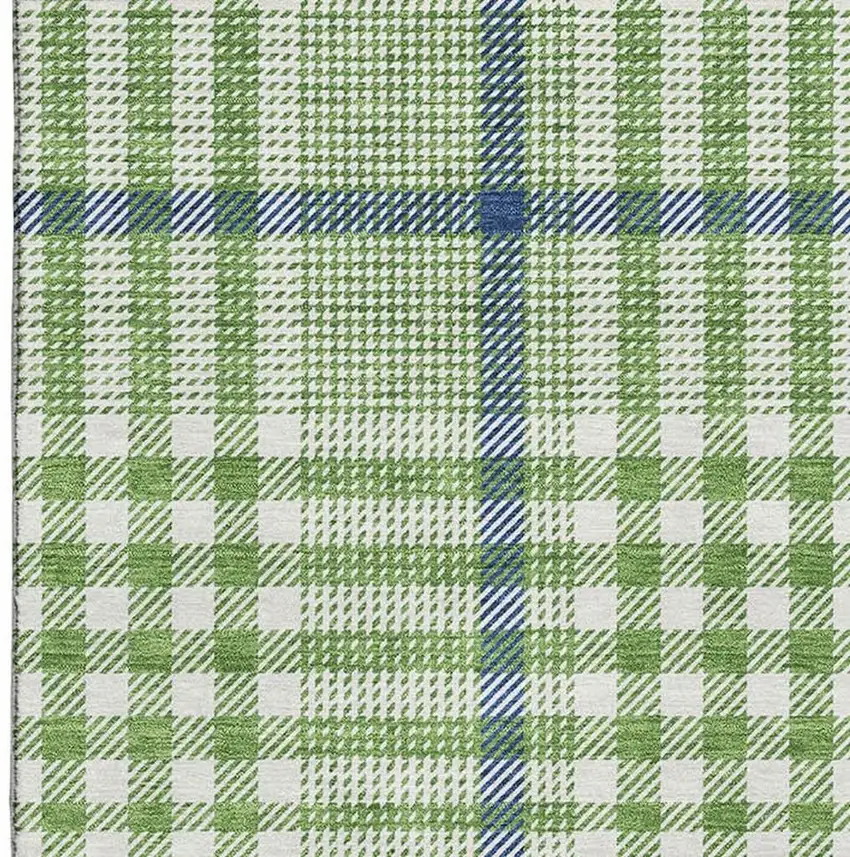 Green Ivory And Blue Plaid Washable Area Rug With UV Protection Photo 2