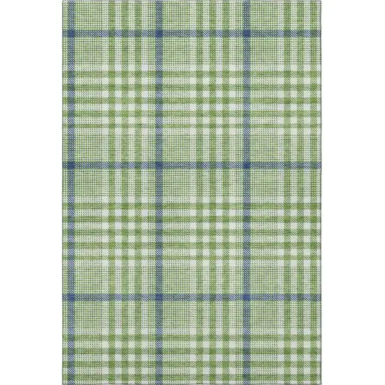 Green Ivory And Blue Plaid Washable Area Rug With UV Protection Photo 3