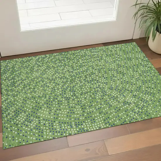 Green Ivory And Blue Polka Dot Washable Area Rug With UV Protection Photo 1