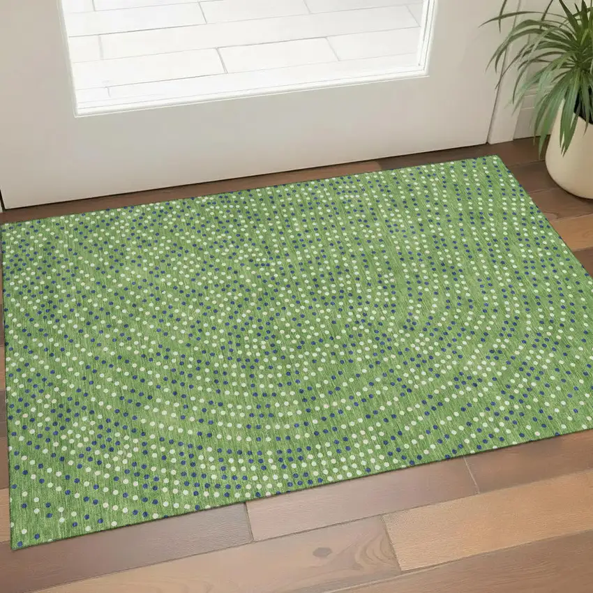 Green Ivory And Blue Polka Dot Washable Area Rug With UV Protection Photo 1