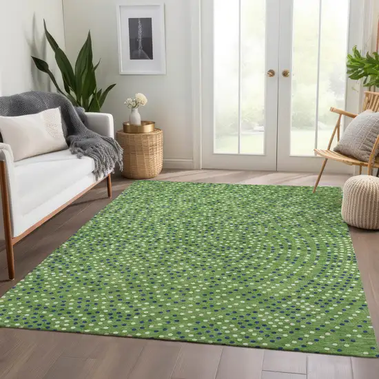Green Ivory And Blue Polka Dot Washable Area Rug With UV Protection Photo 5