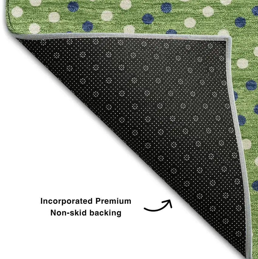 Green Ivory And Blue Polka Dot Washable Area Rug With UV Protection Photo 6