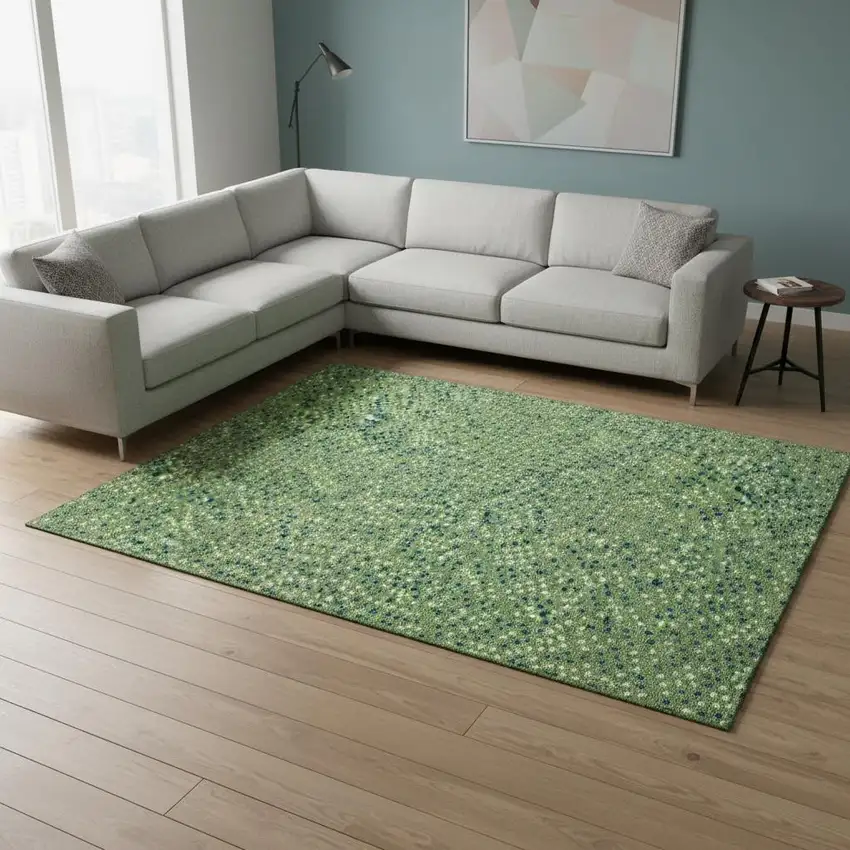 Green Ivory And Blue Polka Dot Washable Area Rug With UV Protection Photo 2