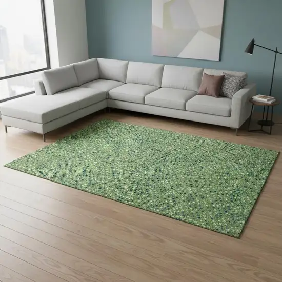 Green Ivory And Blue Polka Dot Washable Area Rug With UV Protection Photo 2