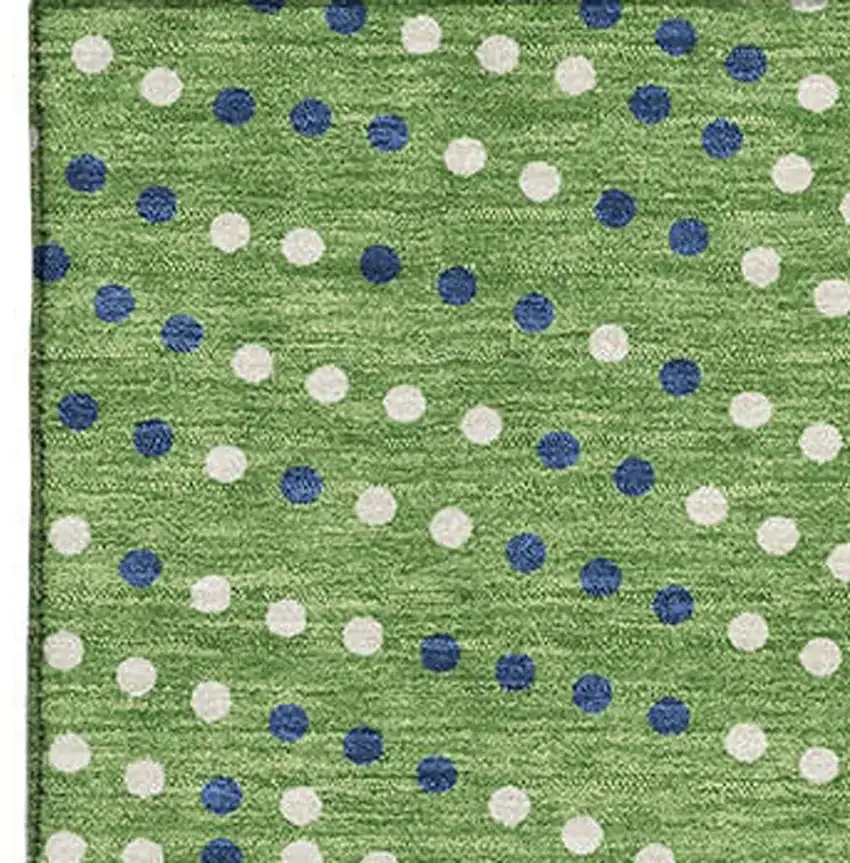 Green Ivory And Blue Polka Dot Washable Area Rug With UV Protection Photo 3