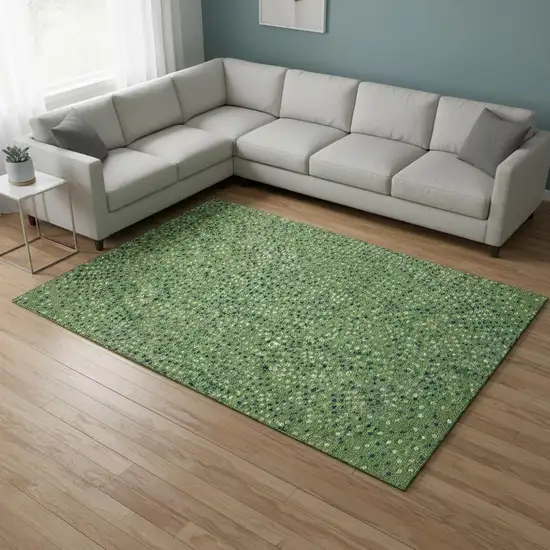 Green Ivory And Blue Polka Dot Washable Area Rug With UV Protection Photo 2