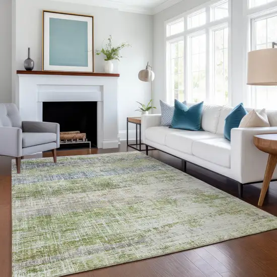 Green Ivory And Blue Striped Washable Indoor Outdoor Area Rug Photo 6