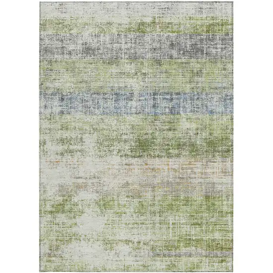 Green Ivory And Blue Striped Washable Indoor Outdoor Area Rug Photo 3