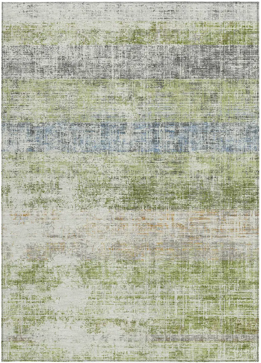 Green Ivory And Blue Striped Washable Indoor Outdoor Area Rug Photo 3