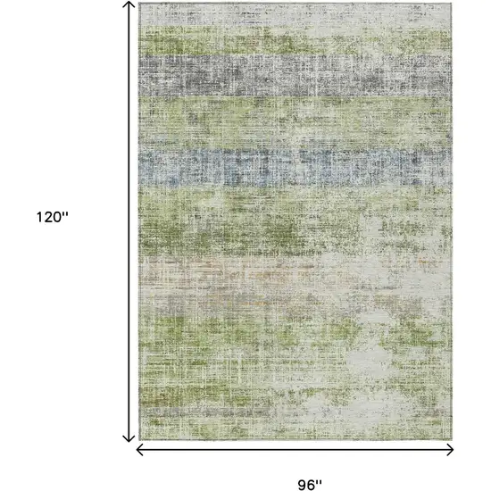 Green Ivory And Blue Striped Washable Indoor Outdoor Area Rug Photo 7