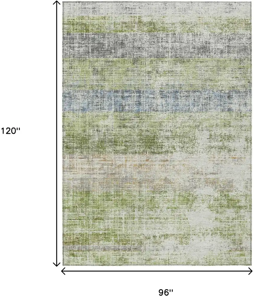 Green Ivory And Blue Striped Washable Indoor Outdoor Area Rug Photo 7