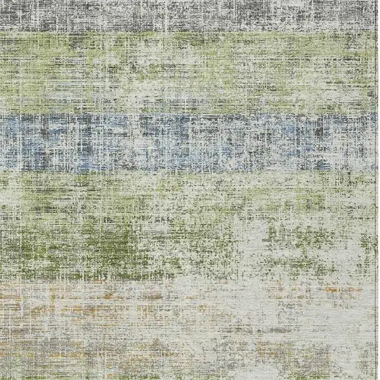 Green Ivory And Blue Striped Washable Indoor Outdoor Area Rug Photo 2