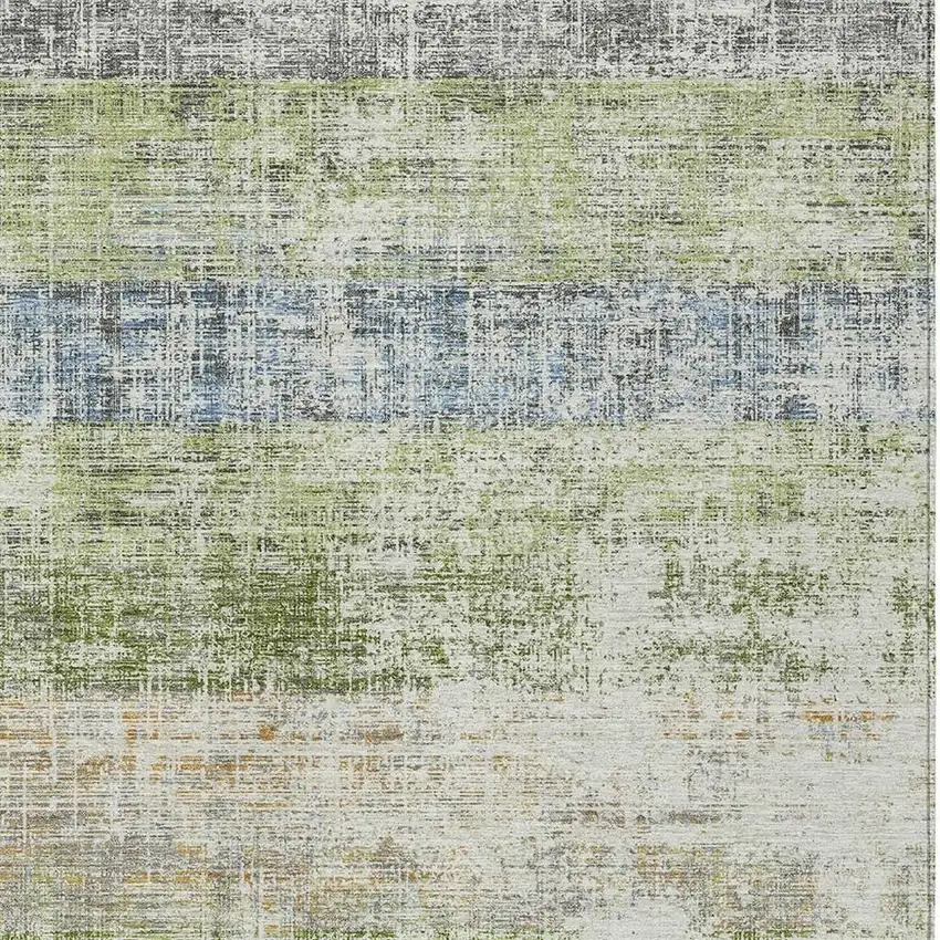 Green Ivory And Blue Striped Washable Indoor Outdoor Area Rug Photo 2