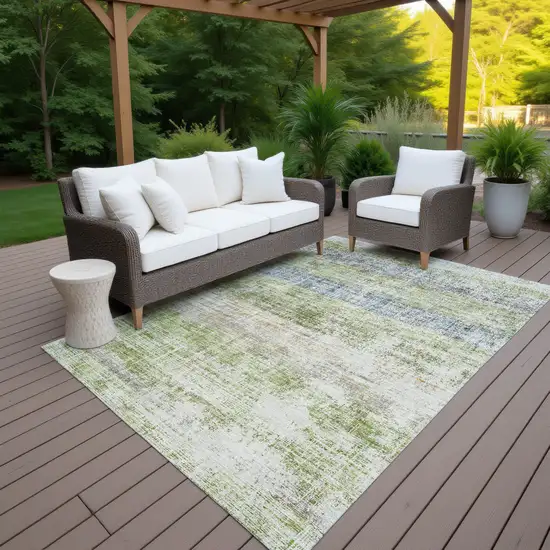 Green Ivory And Blue Striped Washable Indoor Outdoor Area Rug Photo 7