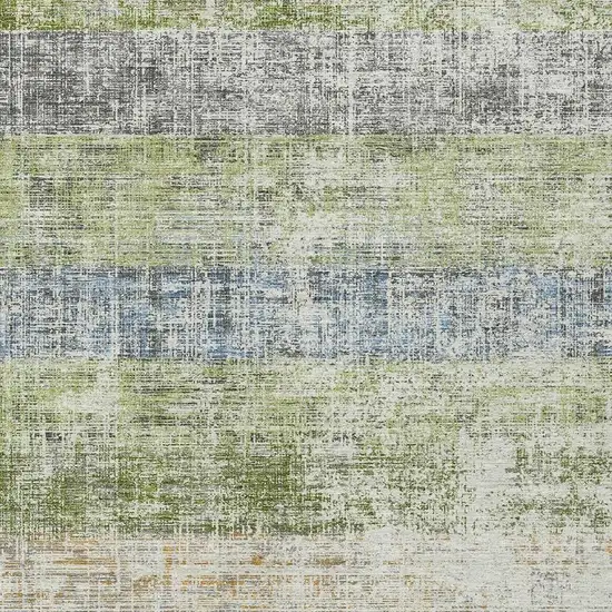 Green Ivory And Blue Striped Washable Indoor Outdoor Area Rug Photo 2
