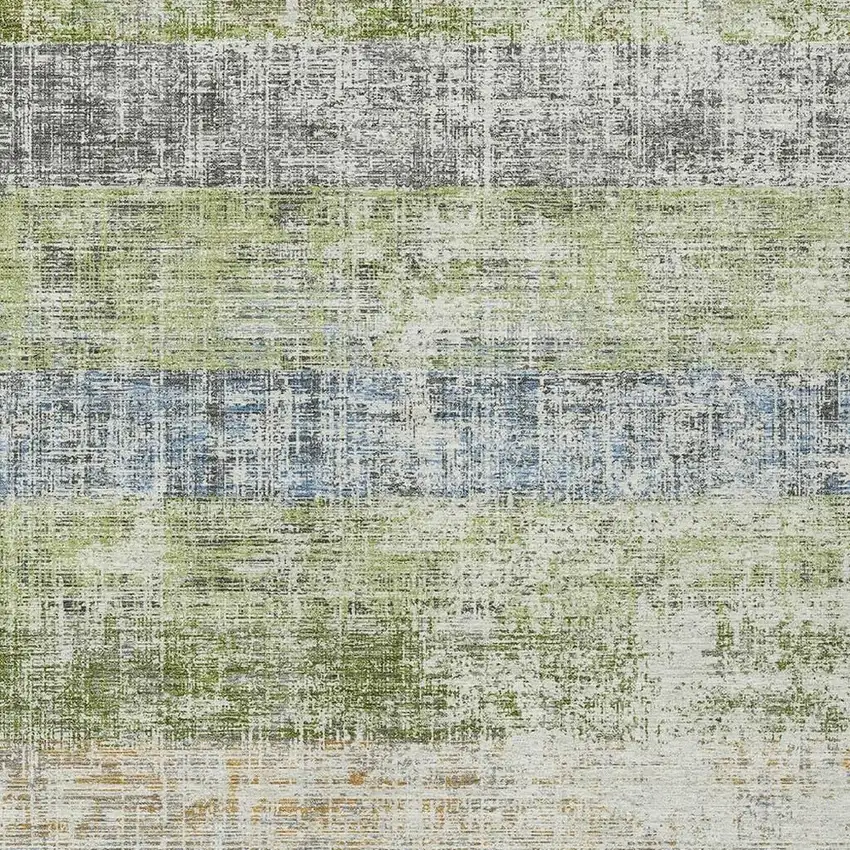 Green Ivory And Blue Striped Washable Indoor Outdoor Area Rug Photo 2