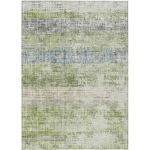 Photo of Green Ivory And Blue Striped Washable Indoor Outdoor Area Rug