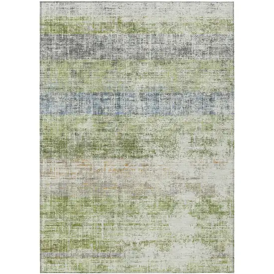 Green Ivory And Blue Striped Washable Indoor Outdoor Area Rug Photo 1