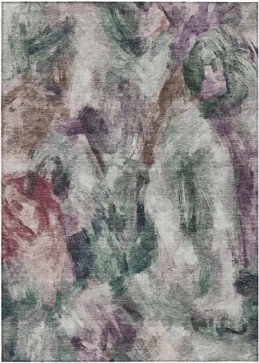 Green Ivory And Blush Abstract Washable Indoor Outdoor Area Rug Photo 1