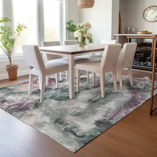 Green Ivory And Blush Abstract Washable Indoor Outdoor Area Rug Photo 8