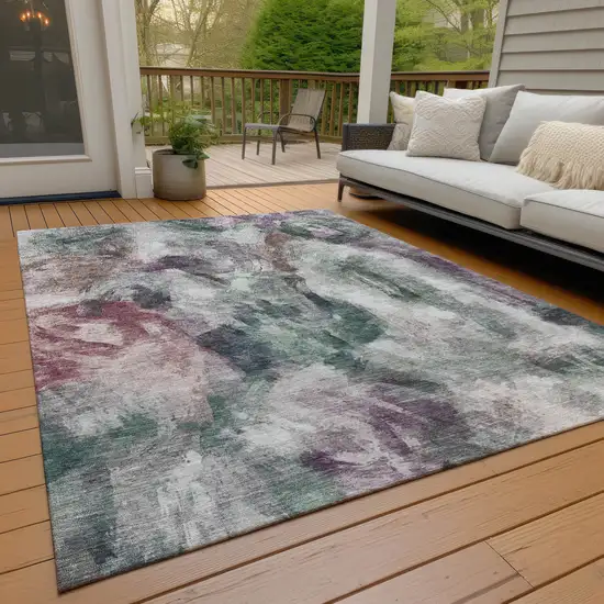 Green Ivory And Blush Abstract Washable Indoor Outdoor Area Rug Photo 7