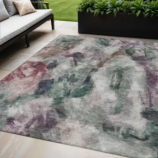 Green Ivory And Blush Abstract Washable Indoor Outdoor Area Rug Photo 2