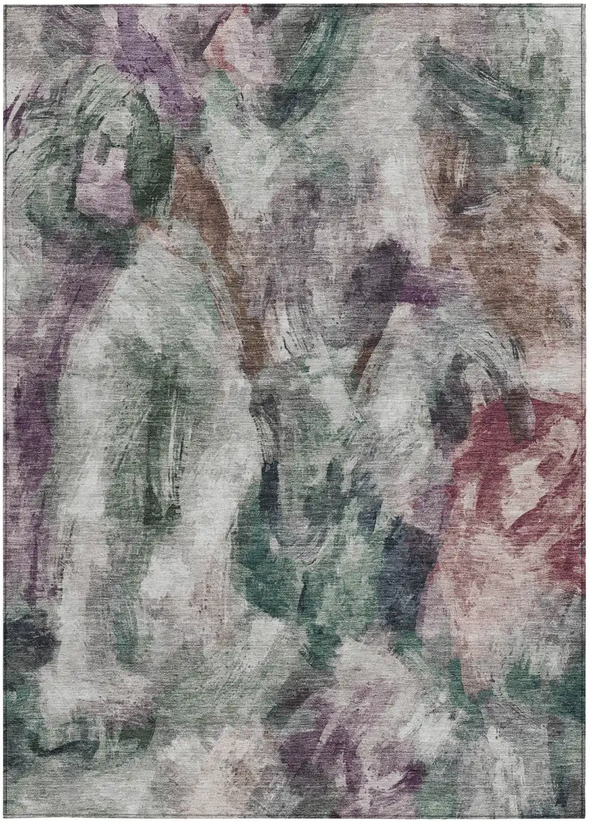 Green Ivory And Blush Abstract Washable Indoor Outdoor Area Rug Photo 4