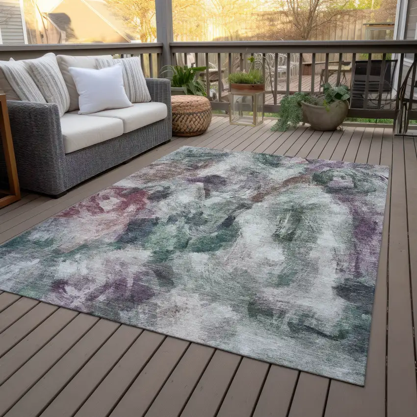 Green Ivory And Blush Abstract Washable Indoor Outdoor Area Rug Photo 9
