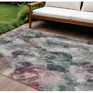 Photo of Green Ivory And Blush Abstract Washable Indoor Outdoor Area Rug