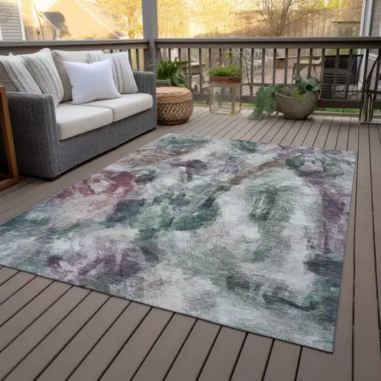 Green Ivory And Blush Abstract Washable Indoor Outdoor Area Rug Photo 9