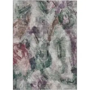 Photo of Green Ivory And Blush Abstract Washable Indoor Outdoor Area Rug
