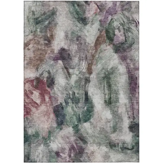 Green Ivory And Blush Abstract Washable Indoor Outdoor Area Rug Photo 1