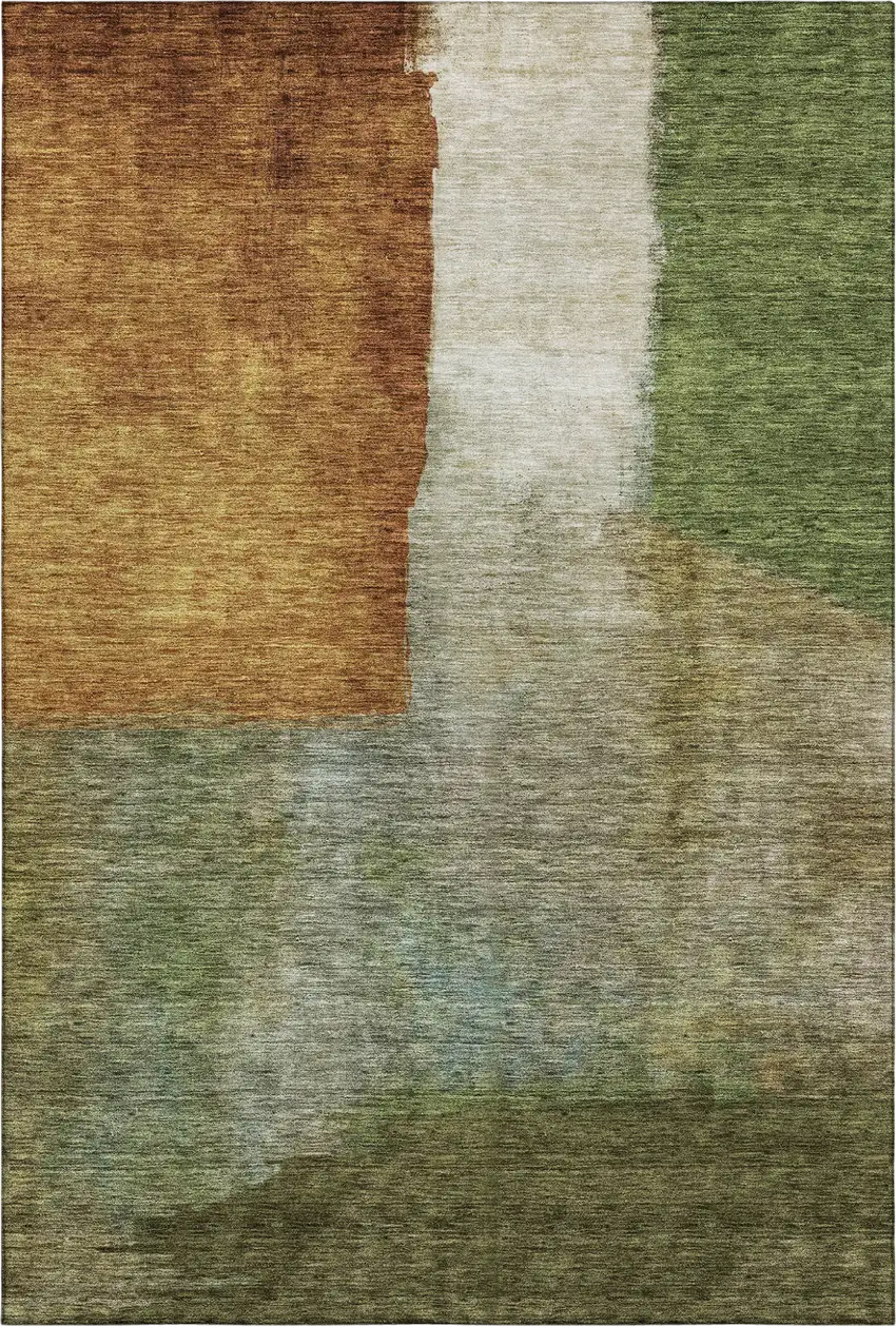 Green Ivory And Brown Abstract Washable Area Rug With UV Protection Photo 2
