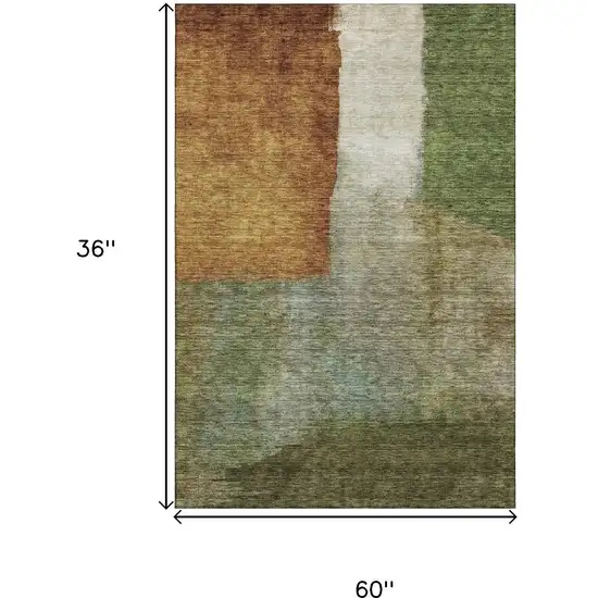 Green Ivory And Brown Abstract Washable Area Rug With UV Protection Photo 9