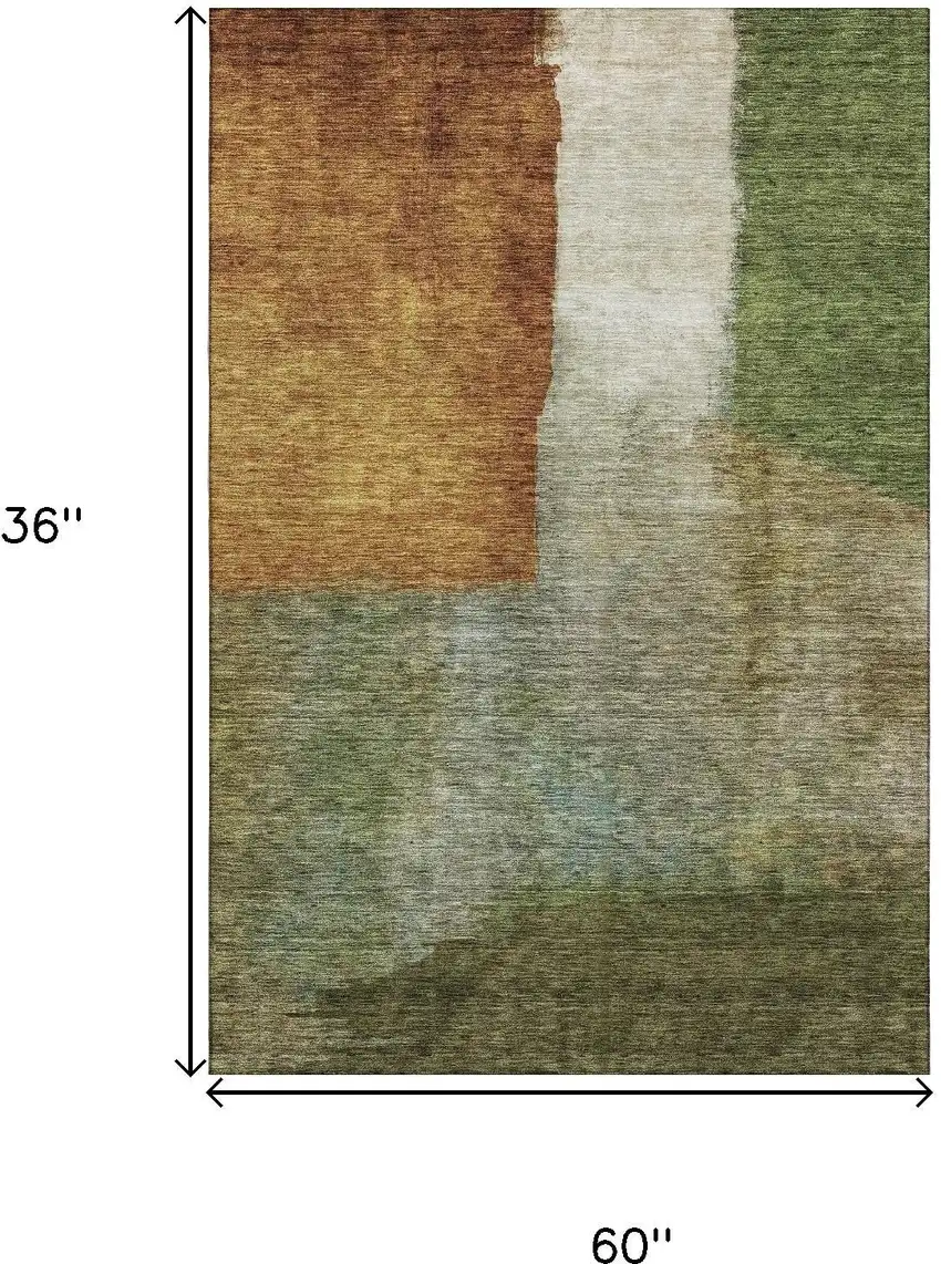 Green Ivory And Brown Abstract Washable Area Rug With UV Protection Photo 9