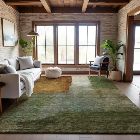 Green Ivory And Brown Abstract Washable Area Rug With UV Protection Photo 2