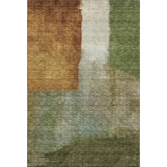 Green Ivory And Brown Abstract Washable Area Rug With UV Protection Photo 3