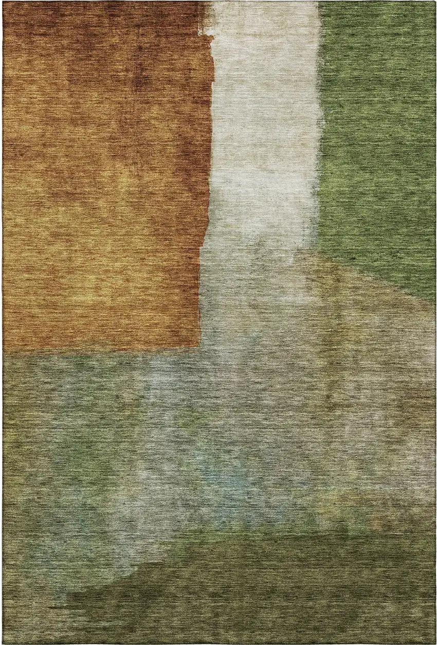 Green Ivory And Brown Abstract Washable Area Rug With UV Protection Photo 3