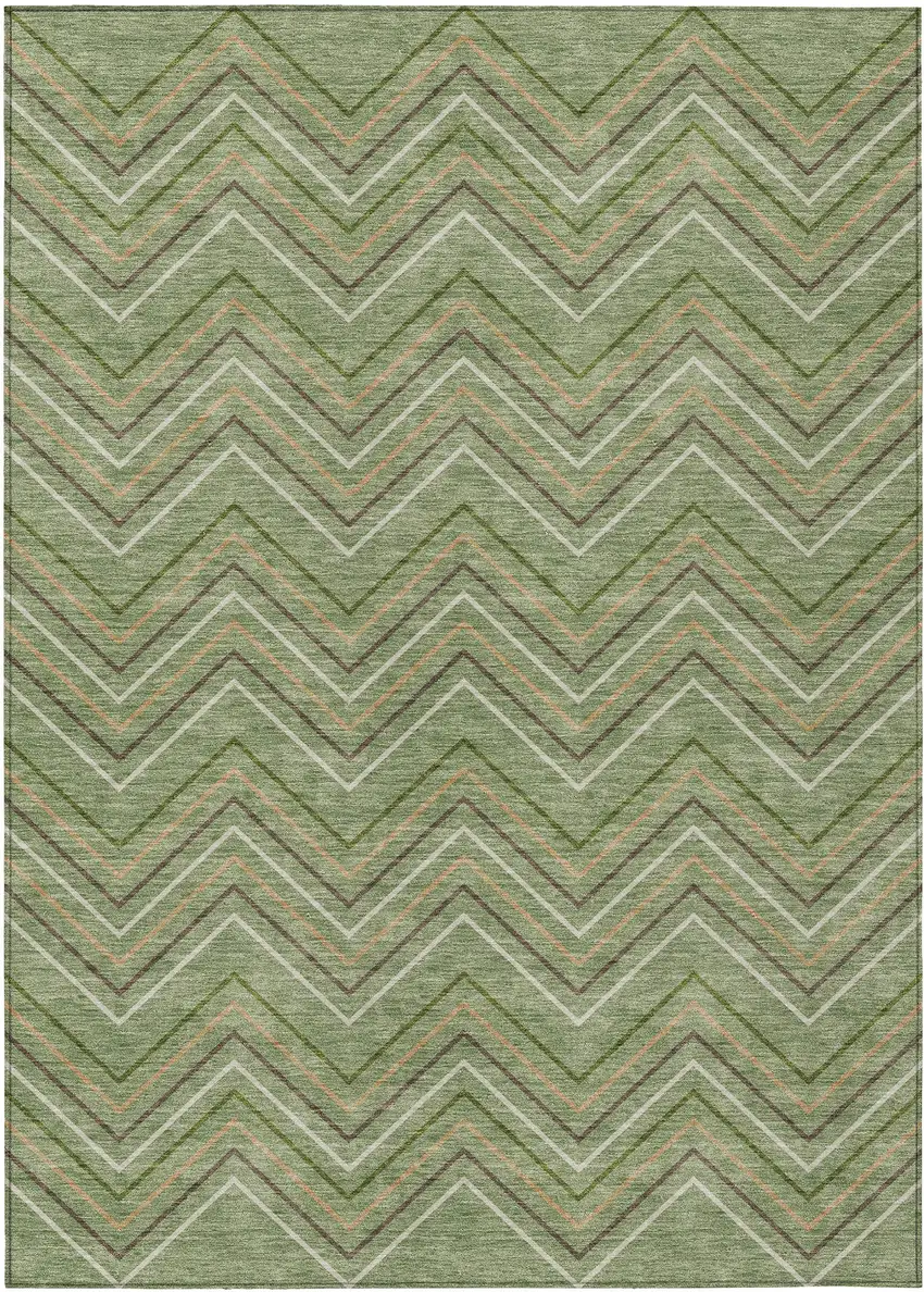 Green Ivory And Brown Geometric Washable Indoor Outdoor Area Rug Photo 1