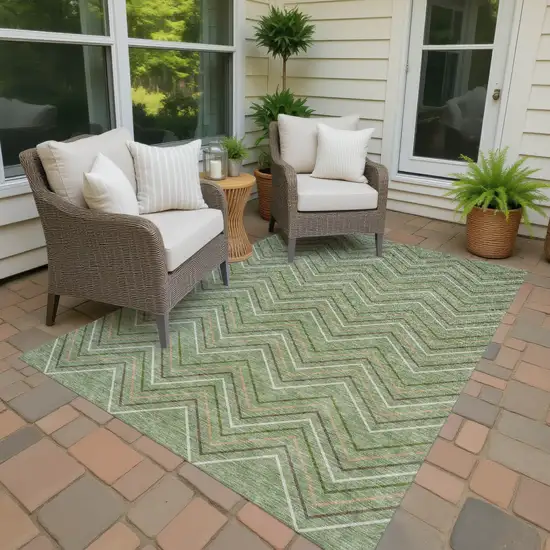 Green Ivory And Brown Geometric Washable Indoor Outdoor Area Rug Photo 4