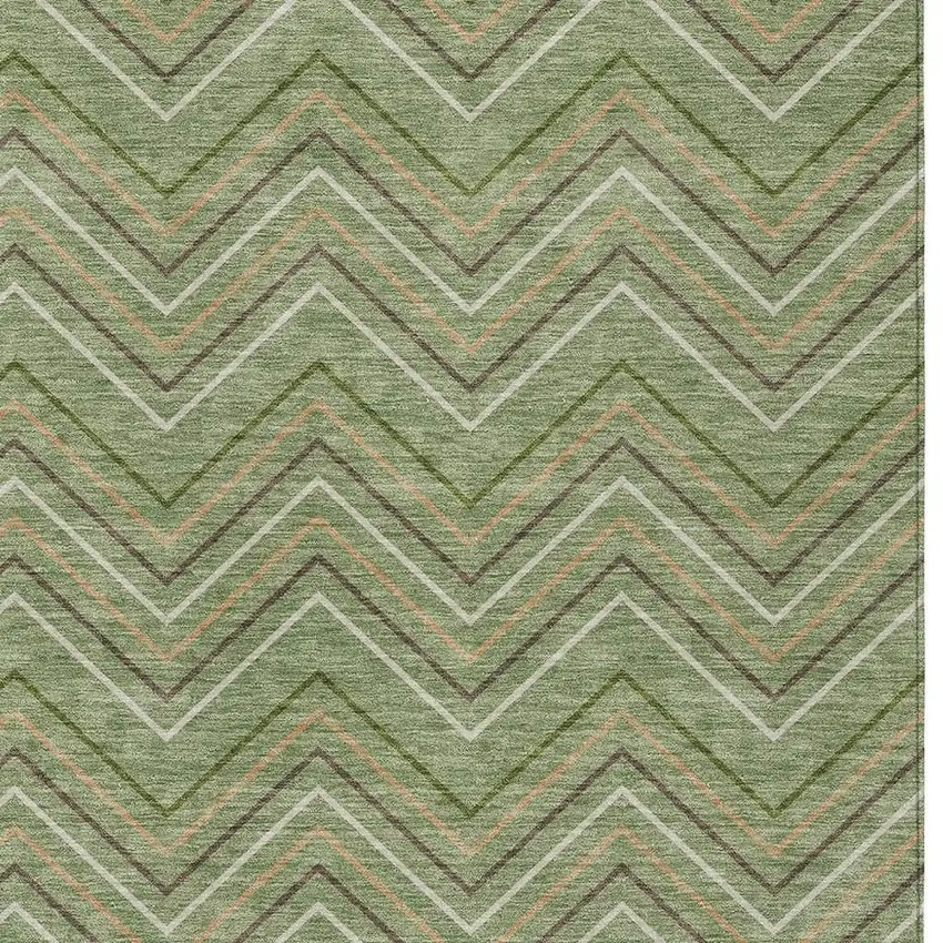 Green Ivory And Brown Geometric Washable Indoor Outdoor Area Rug Photo 2