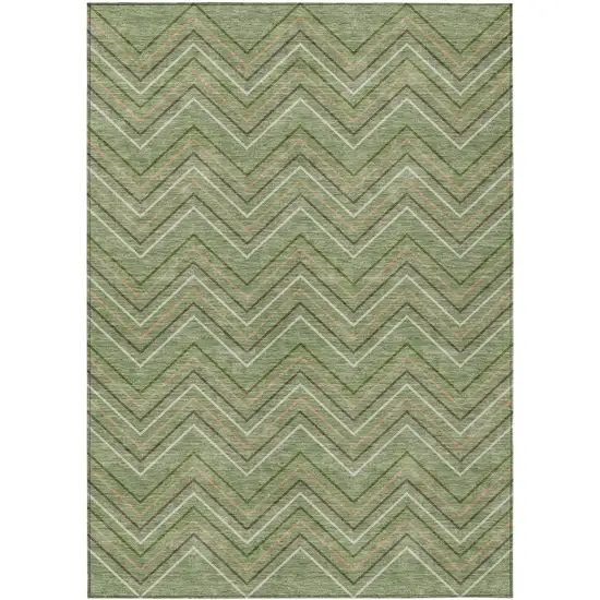 Green Ivory And Brown Geometric Washable Indoor Outdoor Area Rug Photo 1