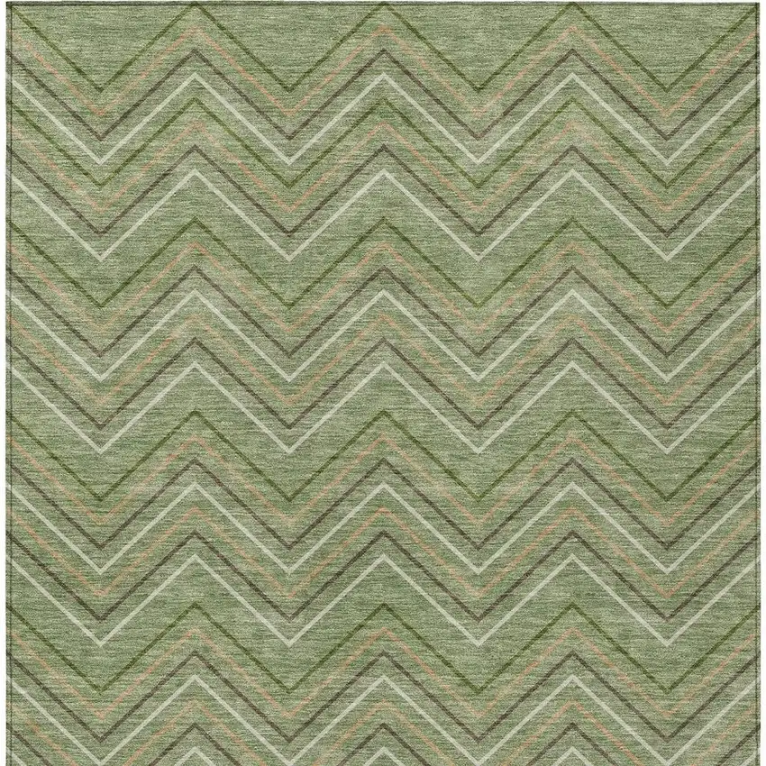Green Ivory And Brown Geometric Washable Indoor Outdoor Area Rug Photo 2