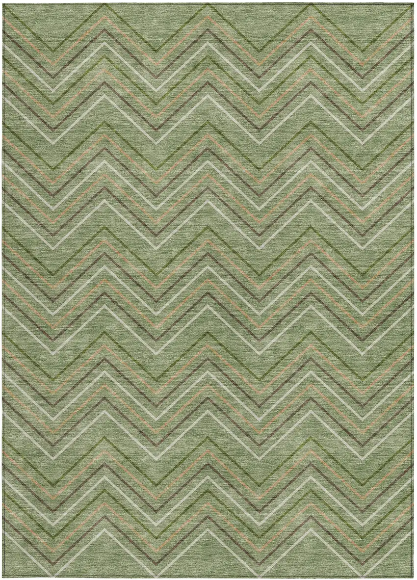 Green Ivory And Brown Geometric Washable Indoor Outdoor Area Rug Photo 3