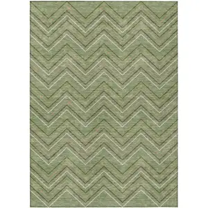 Photo of Green Ivory And Brown Geometric Washable Indoor Outdoor Area Rug