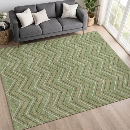 Green Ivory And Brown Geometric Washable Indoor Outdoor Area Rug Photo 5