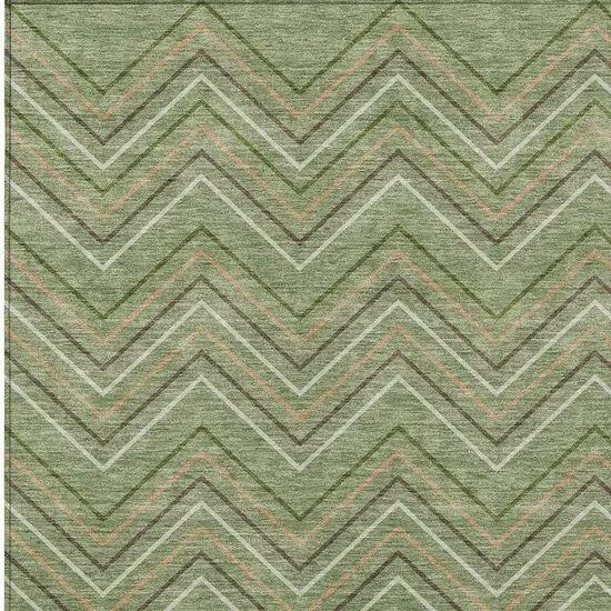 Green Ivory And Brown Geometric Washable Indoor Outdoor Area Rug Photo 2