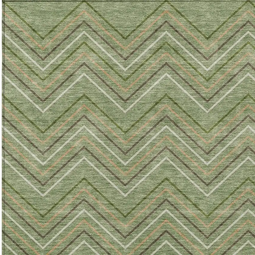 Green Ivory And Brown Geometric Washable Indoor Outdoor Area Rug Photo 2
