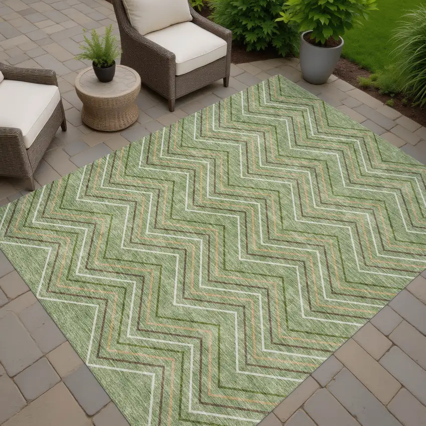 Green Ivory And Brown Geometric Washable Indoor Outdoor Area Rug Photo 7